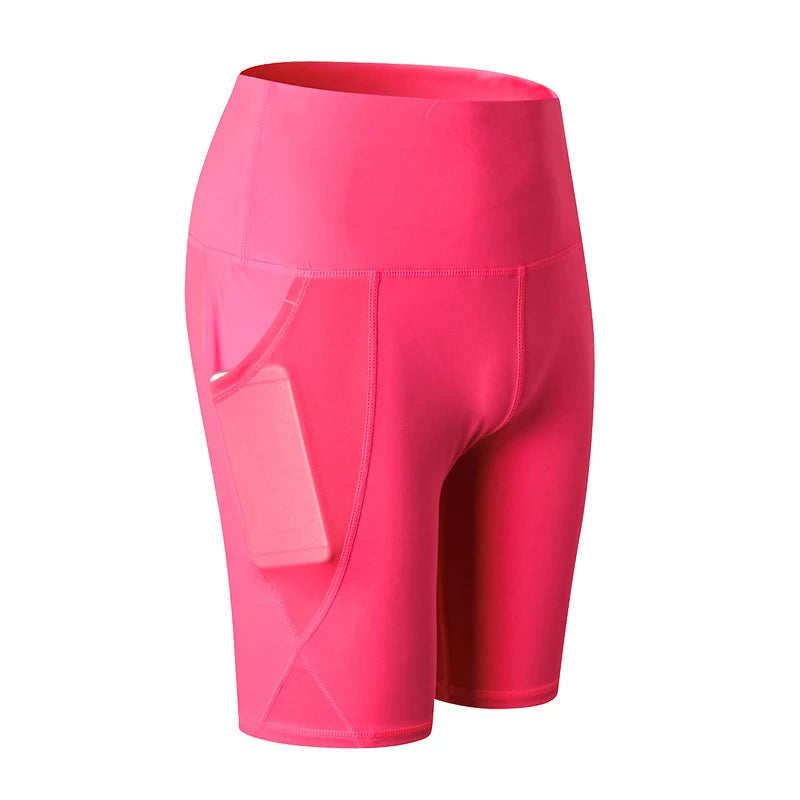 Summer Gym Shorts Women High Waist Compression Quick Dry Yoga Shorts femme Fitness Running Push Up Shorts Pockets Design