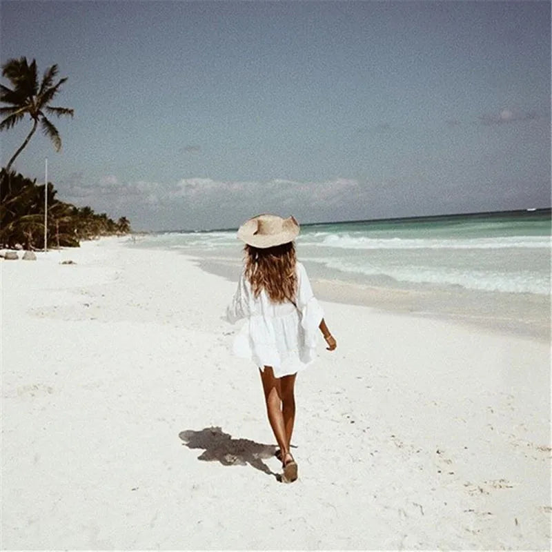 Women Beach Cover Up Lace Hollow Crochet Swimsuit Beach Dress Women Summer Ladies Cover-Ups Bathing Suit Beach Wear Tunic