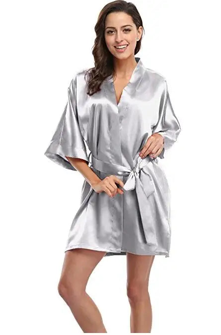 S-2XL Plus Size 14 Colors Sexy Large Size Sexy Satin Night Robe Lace Bathrobe Perfect Wedding Bride Bridesmaid Robes Dressing Gown For Women