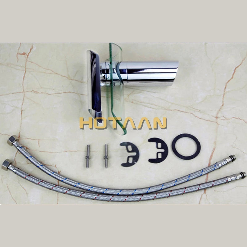 Copper Chrome Waterfall Bathroom Faucet Bathroom Basin Hot and Cold Water Mixer Brass Lavatory Tap Torneira 5019