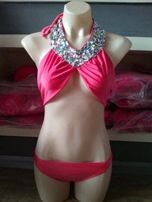 NEW Arrivals Latest Women Sexy Crystal Rhinestone Swimsuit High Halter Bikini Diamond Swimwear Girls Ladies Luxury Beach Wear
