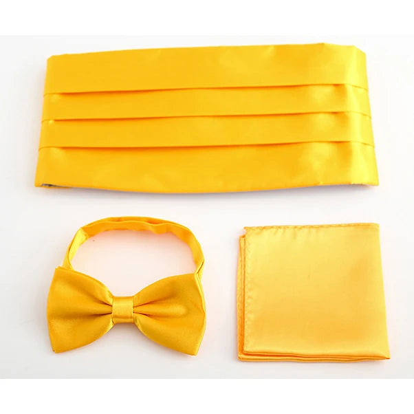 3 PCS Set 17 Colors Men's Luxury Tuxedo Satin Cummerbund Sets Pocket Square Hanky Bow Tie Tuxedo Wedding Men's Formal Papillon Sash Wide Belts Ceremonial Belt Male Luxury Apparel Sets