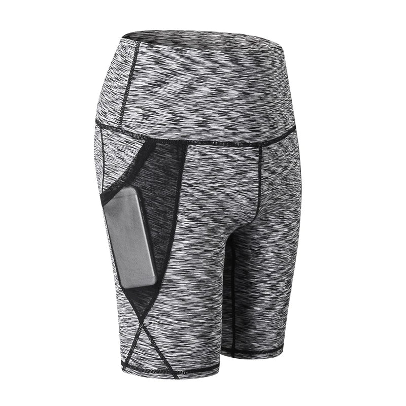 Summer Gym Shorts Women High Waist Compression Quick Dry Yoga Shorts femme Fitness Running Push Up Shorts Pockets Design