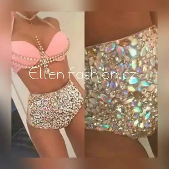 Hot Selling Open Hot Girl Push Up Bikini Bling Rhinestone Swimwear with Chains