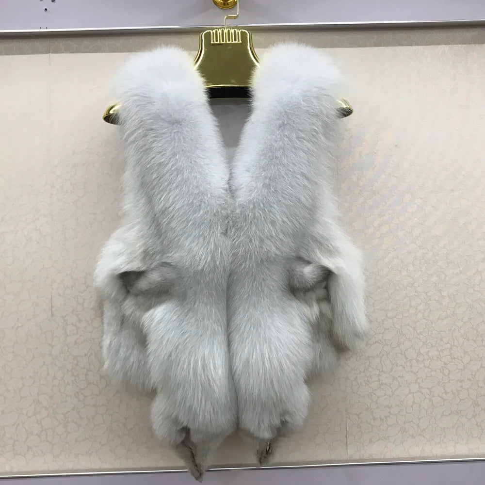 NEW Arrivals S-3XL 6 Colors Italian Design Style Women Winter Luxury Natural Fox Fur Vest Warm Soft 100% Genuine Fox Fur Gilet Lady High Quality Real Fox Fur Sleeveless Coat