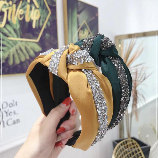 BRAND NEW 10 Colors/ Luxury Patterns New Fashion Rhinestones Hairband Women Solid Wide Side Headband Middle Knot Turban Girls Ladies Hair Accessories Headwear Women Apparel Accessories