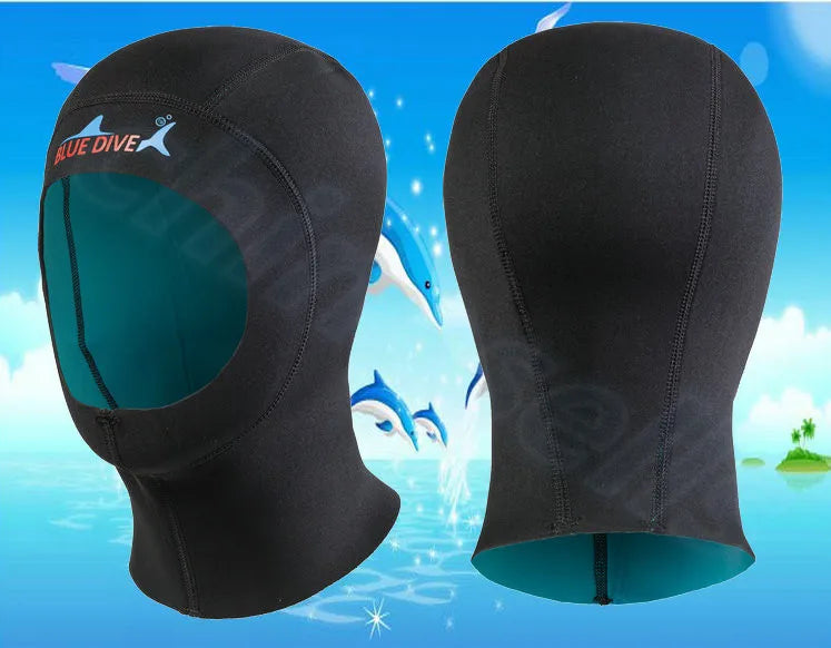 3MM Neoprene S-XL Women Men Professional Underwater Fishing Snorkeling Wetsuit Hood Cap Swim Full Face Mask Waterproof Warm Scuba Diving Hat Winter Thermal Swimming Cap Water Sports Accessories