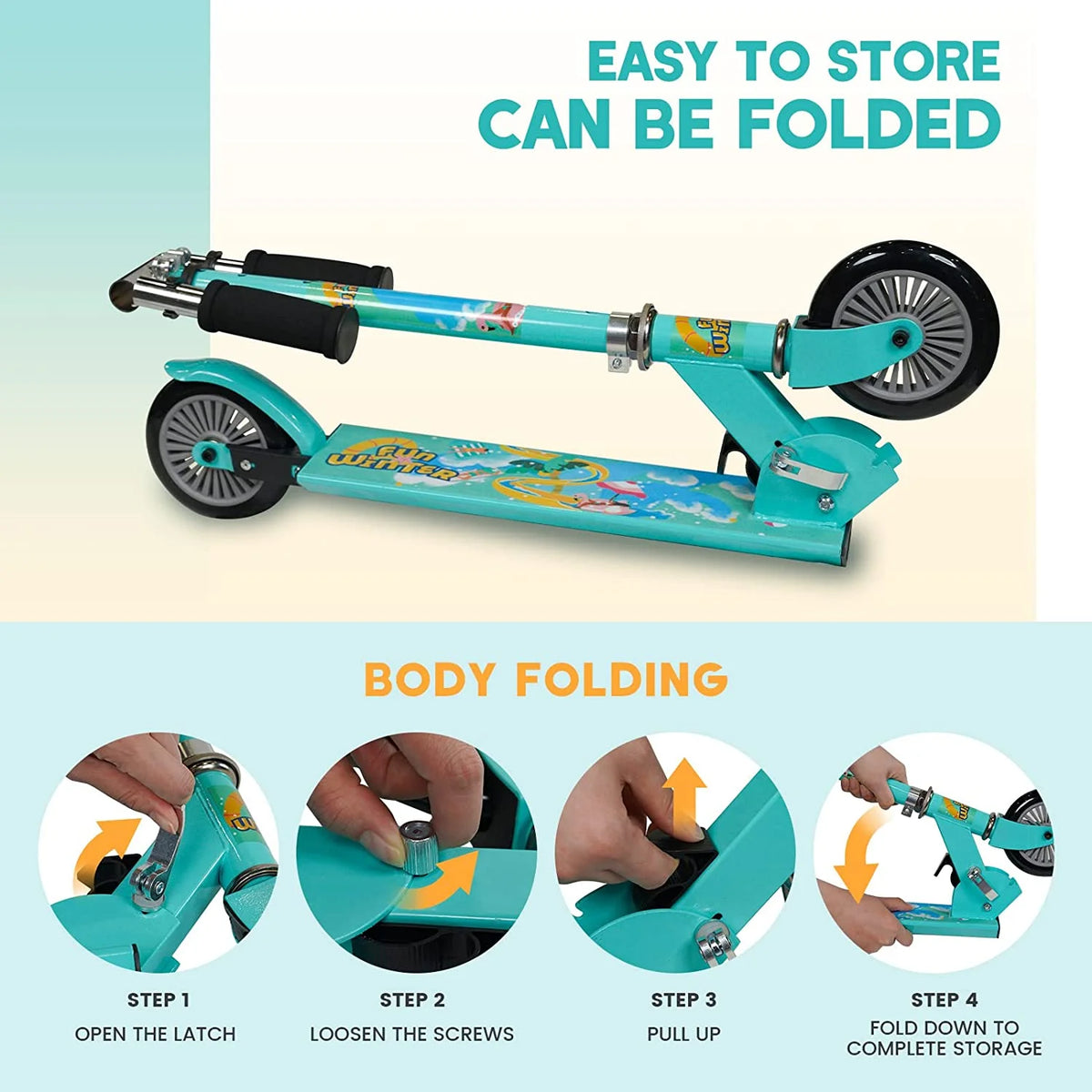NEW Arrivals Children Outdoor Folding Kick Scooter Kids Graffiti Adult Snow Ski Scooter Winter Sports Supplies
