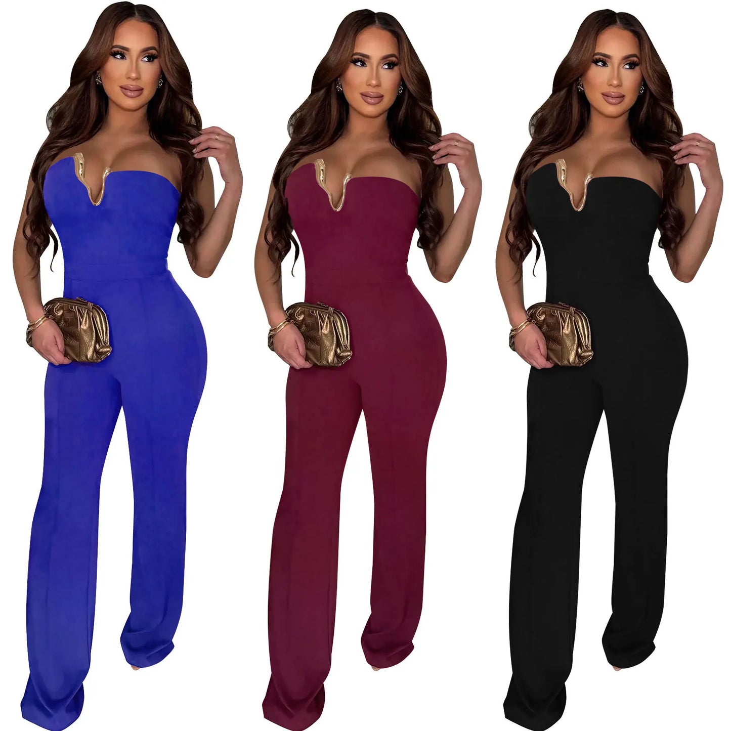 S-2XL New Fashion Women's Sexy Slim Solid Color Sleeveless High Waist Jumpsuit New Design Night Clubwear Evening Prom Party Bodysuit Ladies Sexy Apparel Supplies