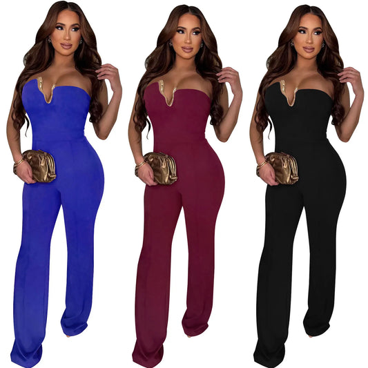 S-2XL New Fashion Women's Sexy Slim Solid Color Sleeveless High Waist Jumpsuit New Design Night Clubwear Evening Prom Party Bodysuit Ladies Sexy Apparel Supplies