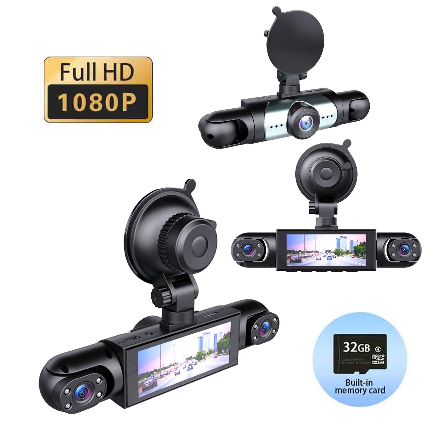 180* Full View Human Motion Detector 1080P HD Car Wireless Dashcam System 3.0" 4 Lens MicroSD Wi-Fi Night Vision DVR with Motion Detection Reversing Visibility Vehicle Security System