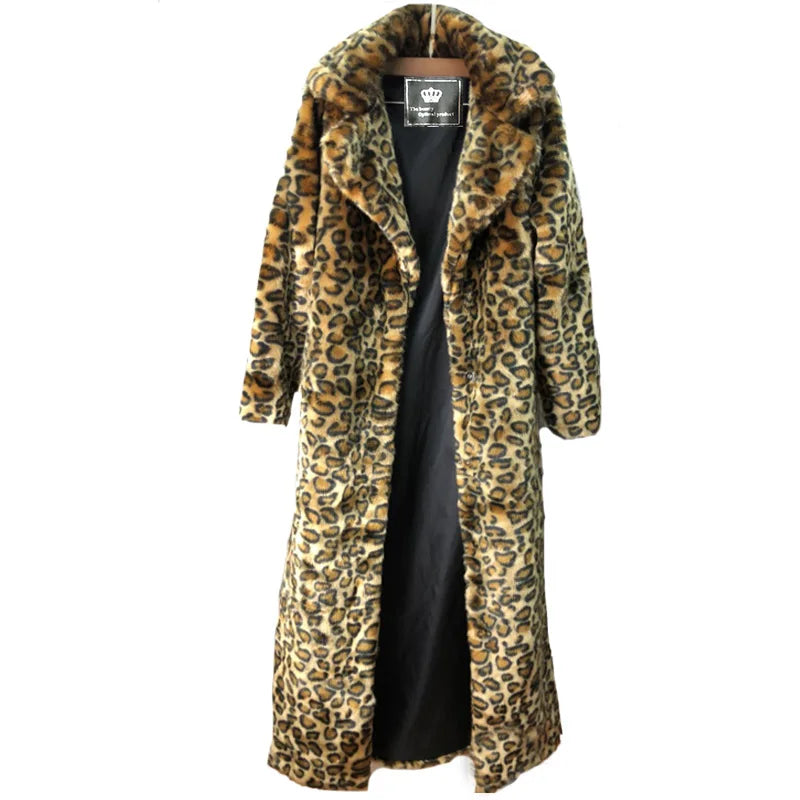 NEW Arrivals S-9XL Extra Plus Size Women's Leopard Fur Coat Mink Faux Fur Coat Long Fashion Casual Top Europe and America Loose Warm Windbreaker