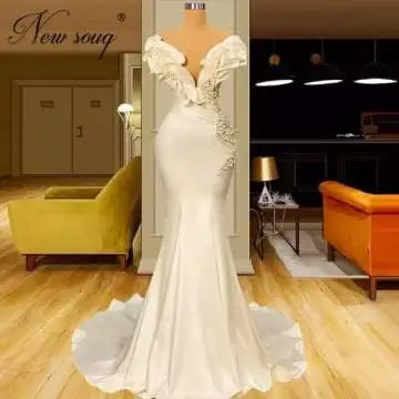 NEW Arrivals Italian Fashion White/Ivory Color Plus Size Luxury Wedding Dress Bride  Custom Made Lace Mermaid Ball Gown  Satin Wedding Dress Evening Wedding Prom Party Bridal Formal Gown Ladies Luxury Apparel Supplies