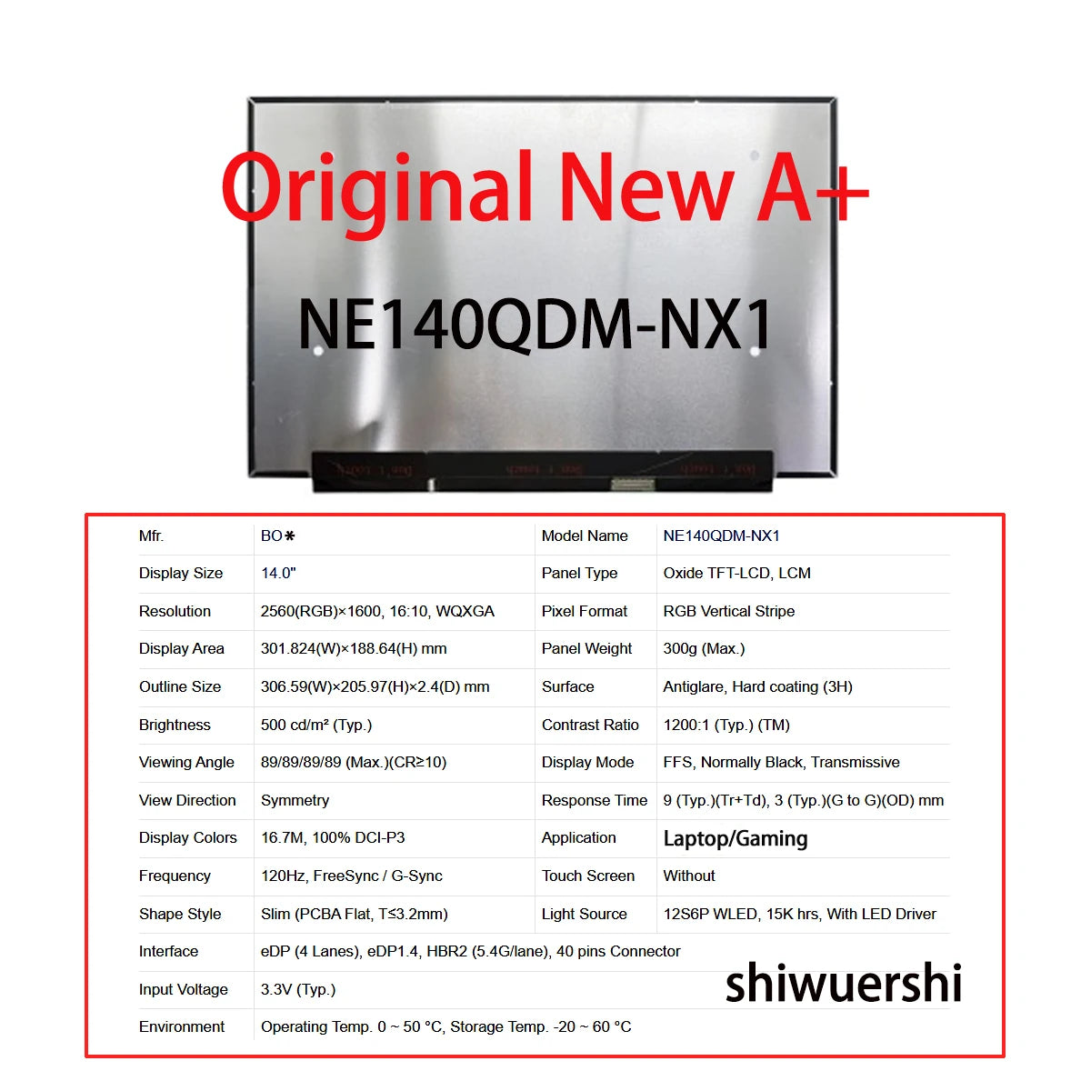 NEW 14 Inch LCD Screen Panel 2560*1600 EDP 40pins Replacement NE140QDM NX2 N41 N42 NX1 NX3 NX4 NX5 NX6 NX7 NY1 NY2 NY3 Computer Accessories
