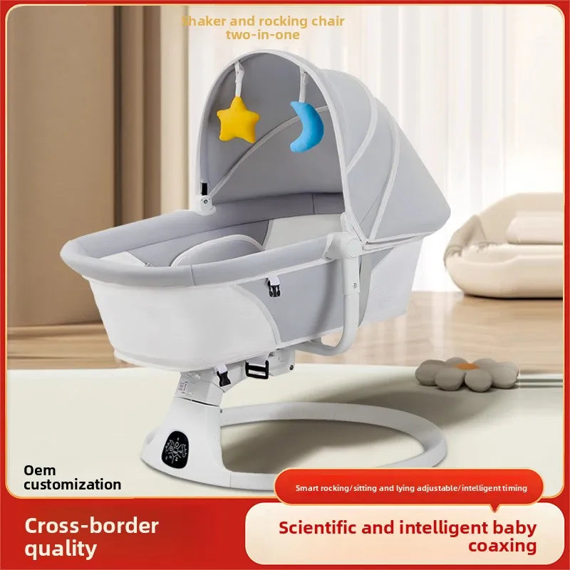 Electric Baby Rocking Chair with Canopy + Mosquito Net + Doll, USB Remote  Cross-border New-tyle Electric Baby Rocker Foldable Infant Swing Chair Smart Sleep-Inducing Crib Automatic Lullaby Device