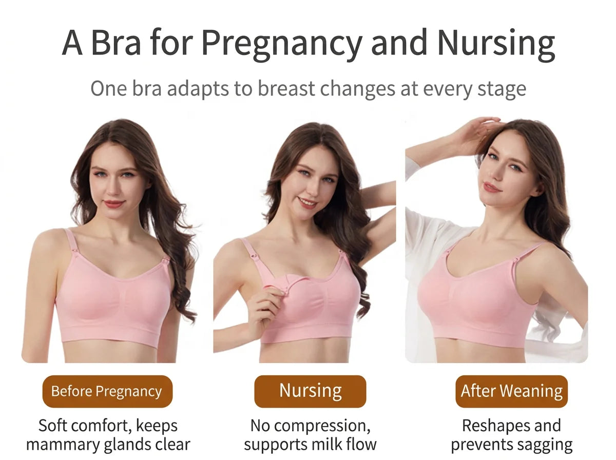 12 Colors S-4XL Plus Size  Non-Underwire Double Seamless Lactation Bra Postpartum Breast Feeding Underwear with Removable Breathable Breast Pad Women's Underwear