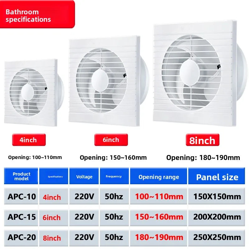 8 inch Exhaust Fan, Bathroom Ventilation Fan, Wall-Mounted Bathroom, Kitchen Exhaust Fan, Powerful Round Household Silent Fan