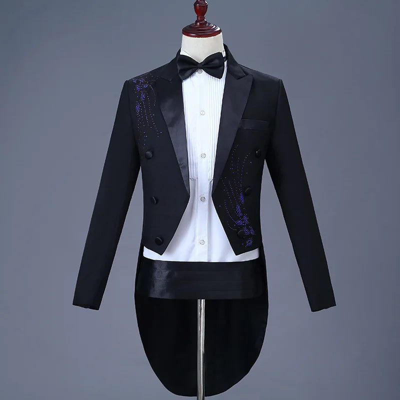 Boutique Gala HOT SALE 5 Colors Men Royal Suit Gentleman Diamonds Luxury Tuxedo Red Carpet Celebrities Clothes Opera Concert Wedding Evening Prom Business Night Party Male Luxury Apparel Supplies