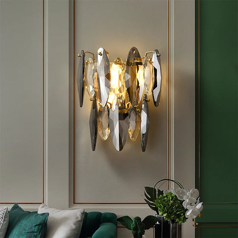 Home Villa Modern Luxury Crystal Wall Lamp Smoke Gray Glass Bedroom Art Decoration Lighting Living Room Background Wall Staircase Wall Light