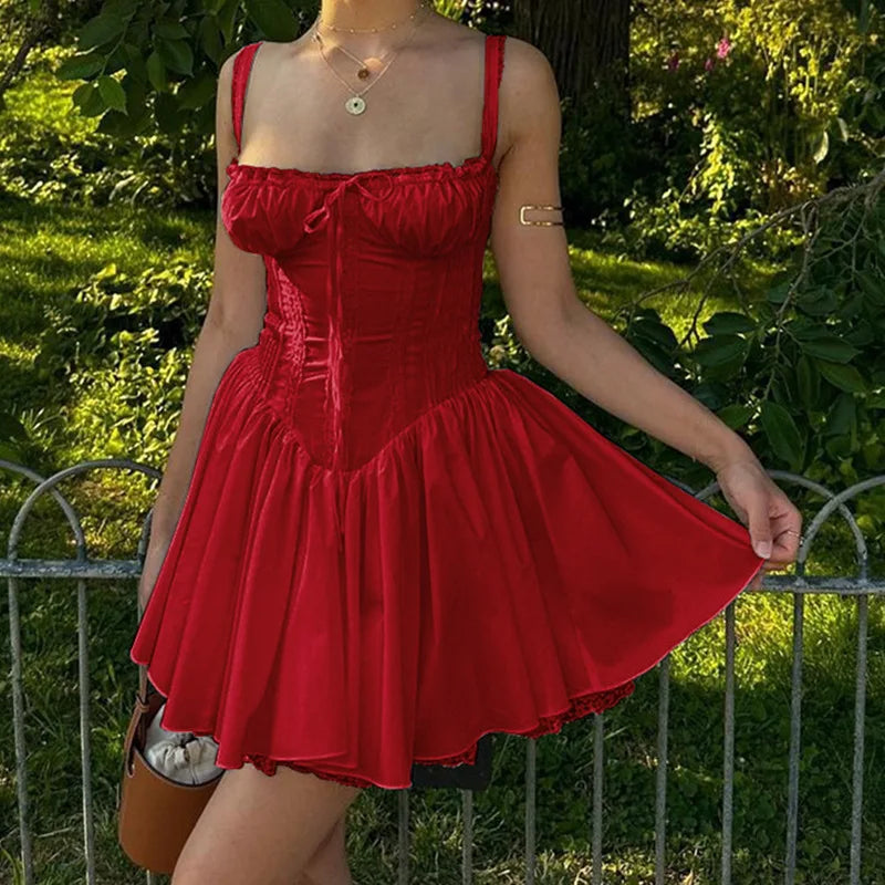 Just Arrived White/Red Color Women Summer French Elegant Sexy Dress Female Retro Collar Sleeveless Bubble Sleeve Sexy Casual Dress  Evening Beach Party Night Clubwear Prom Wedding Guest Ladies Luxury Clothing Supplies