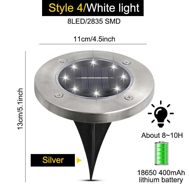 NEW 4PCS Set Solar Powered Ground Colorful RGB/White/ Warm White Light Waterproof Garden Pathway Deck Lights With 8 LEDs Solar Lamps for Home Yard Driveway Lawn Road