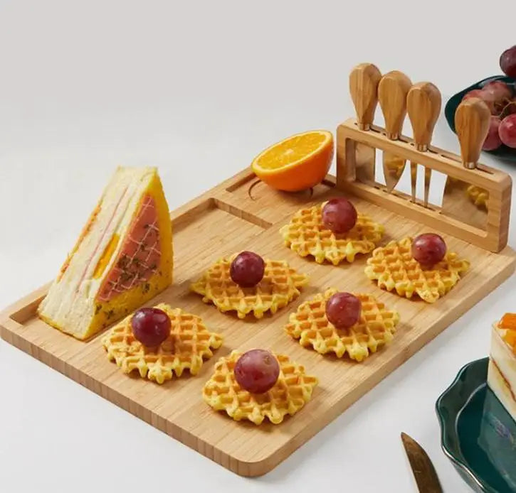 Just Arrived  Bamboo Cutting Board Meat and Cheese Platter Charcuterie Top Quality Board Bamboo Cheese Board with Knife Holder Kitchenware Accessories Cooking Tools
