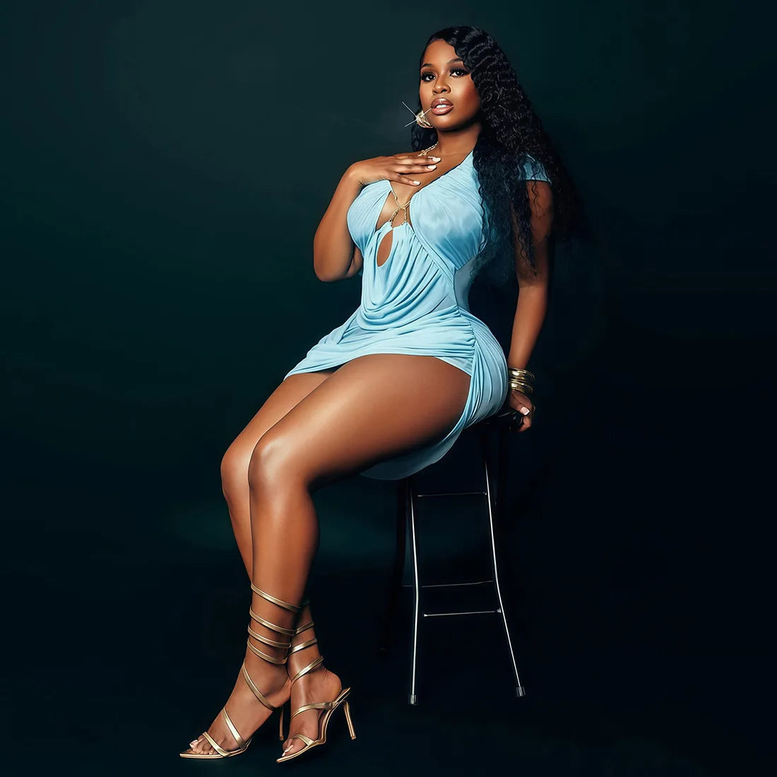 Black/Sky Blue Color Sexy Elegant Mesh Ruched Women's Mini Dress Sexy Deep V-Neck Bodycon Evening Party Night Clubwear Dresses Women Clothing Supplies