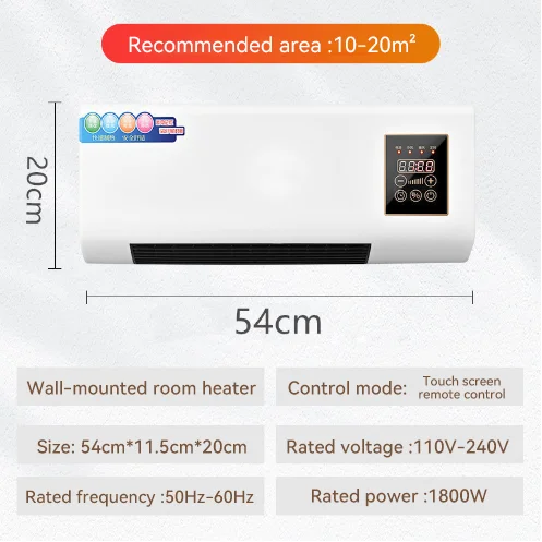 High Quality 1800W Carbon Plastic Wall Mounted Electric Heater Lighting Remote Control Waterproof Energy Efficient for Home Living Room Bedroom Office Hotels