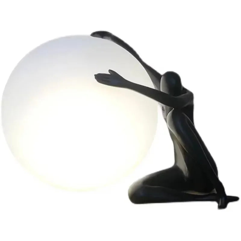 NEW Home Villa Indoor Modern Nordic Art Decor Floor Lamp with Human Figure Holding Ball Design E27 LED Resin Material Creative Sculpture Decoration Supplies