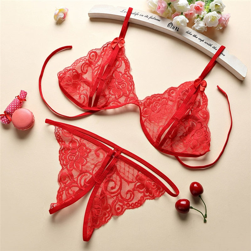 Lace Lingerie Set Sexy Women Open Bra Intimo Donna Sexy Hot Erotic Porno Exotic Apparel Transparent Lenceria Langerie Underwear