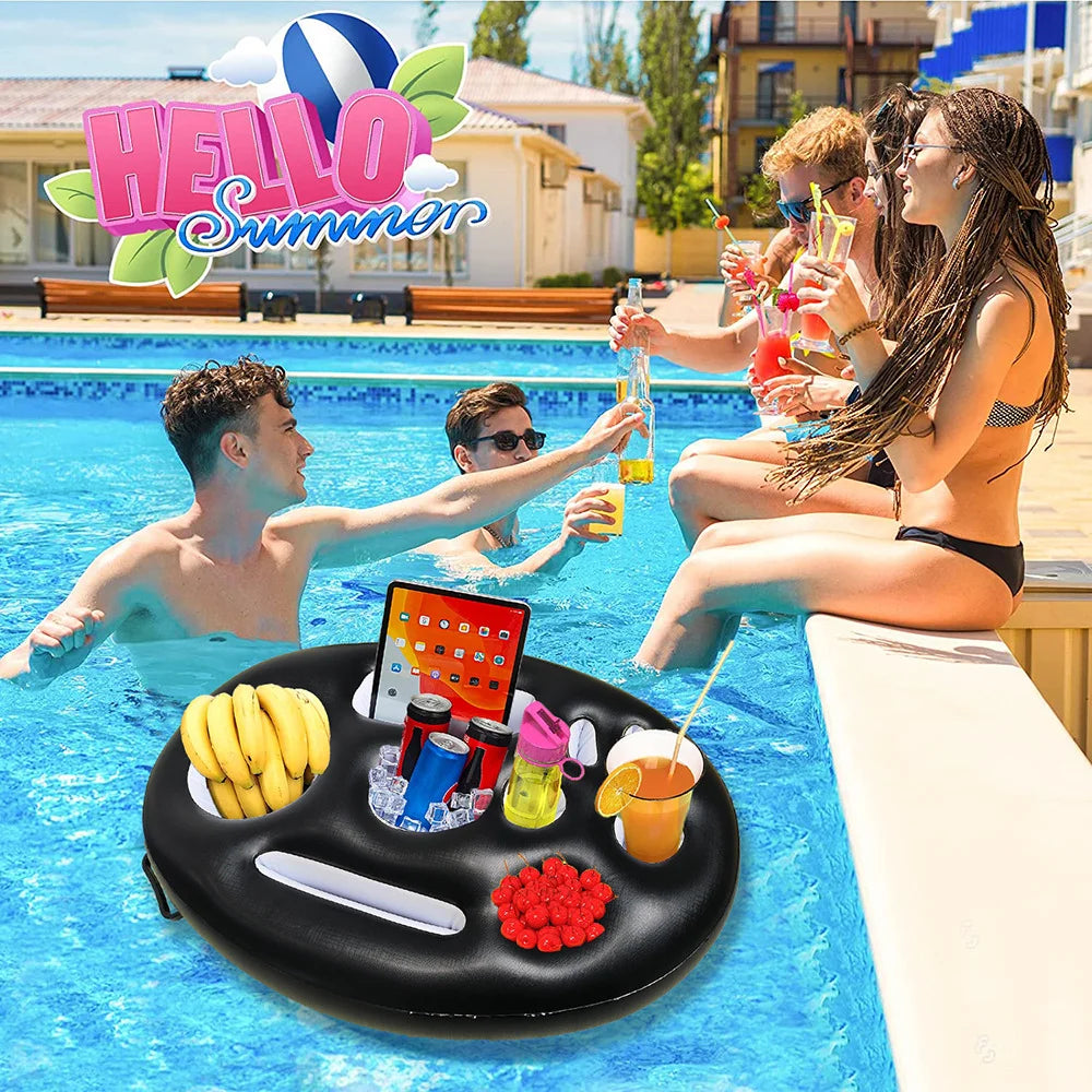 NEW 7 Colors Inflatable Durable Floating Pool Eight-Holes Tray Cup Holder 70x50cm Fits Phones PVC Outdoor Water Pool Beach Party -Cooled Beverage Swim Party Drinkware Accessories