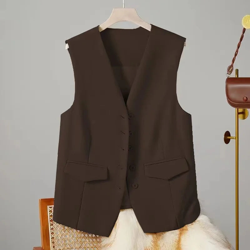 12 Colors S-3XL Plus Size Women's Spring and Autumn Suit Vest Waistcoat Cardigans Office Lady Sleeveless V-Neck Casual Loose Suit Vest Ladies Clothing Accessories