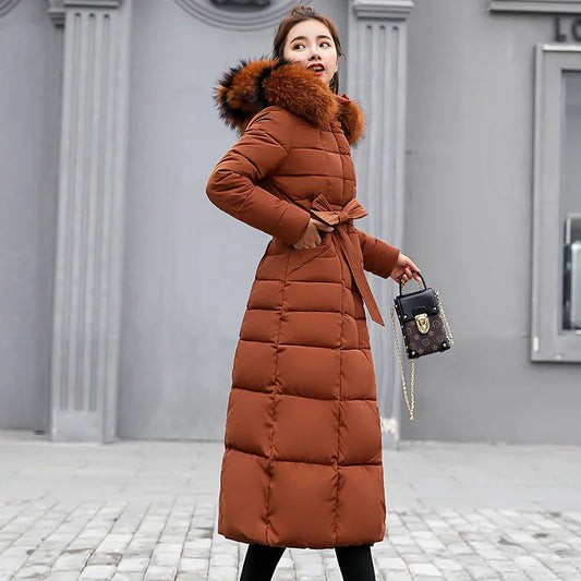S-2XL 7 Colors New Fashion Women's Overcoat Parkas Winter Warmth Long Style Padded Coat Hooded Fur Collar Warm Zipper Casual Puffer Thicken Coat Ladies Winter Clothing Supplies