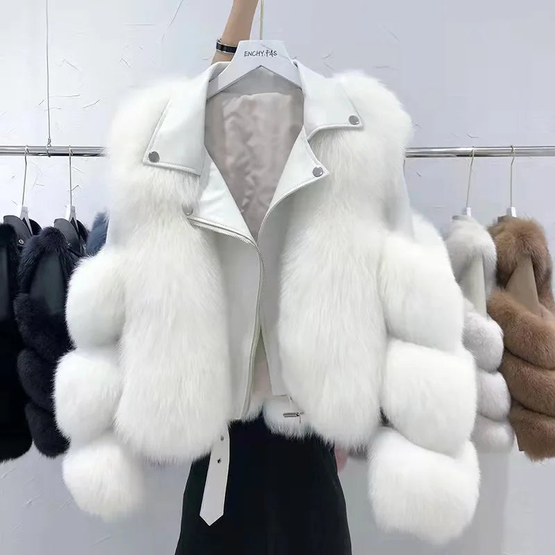 5 Colors Women High Level  Real Fox Fur Coat Sheepskin Leather  New Fashion  Winter Natural Evening Party Luxury Formal Clothes Women Outerwear Short Jackets