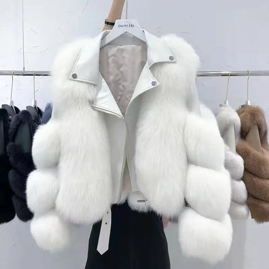 5 Colors Women High Level  Real Fox Fur Coat Sheepskin Leather  New Fashion  Winter Natural Evening Party Luxury Formal Clothes Women Outerwear Short Jackets