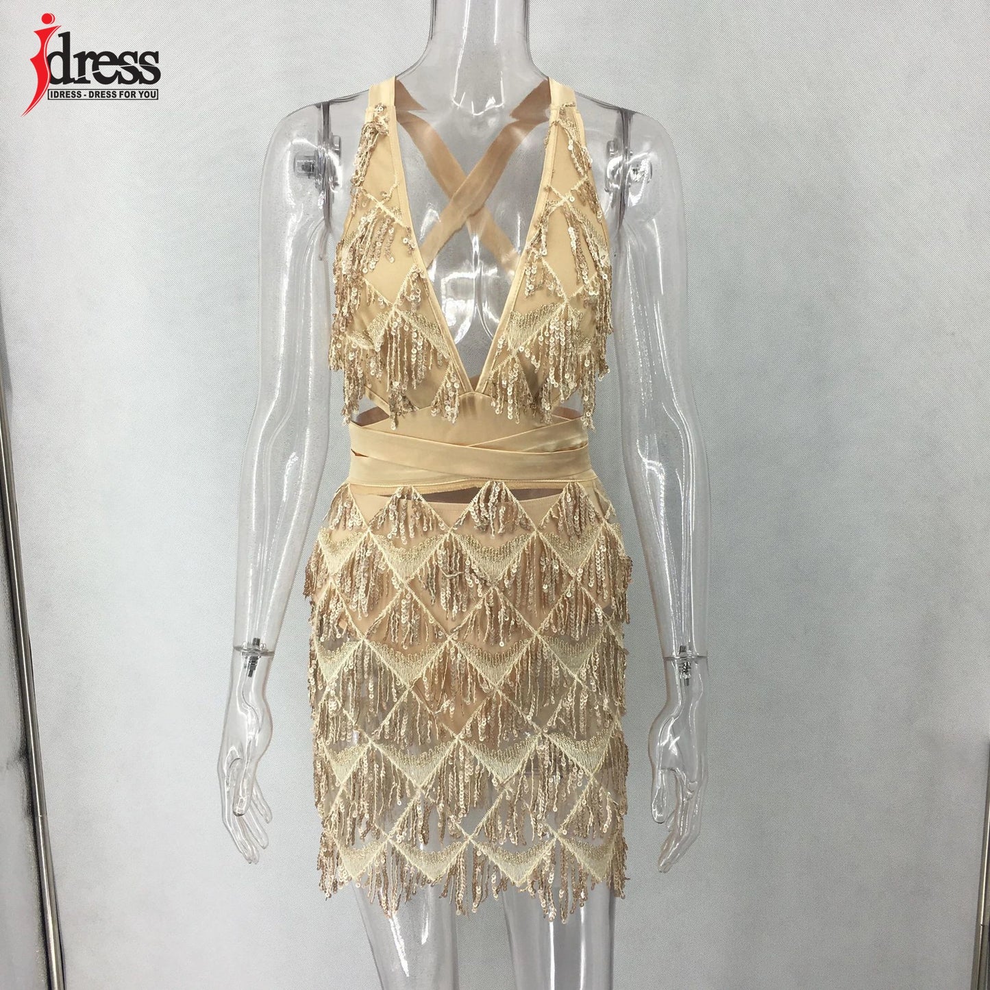Just Arrived 5 Colors S-XL Tassel Sequin Dress Sexy Women V Neck Backless Evening Party Dress Night Clubwear Prom Latin Dancing Clothes Sequin Fringe Outfit