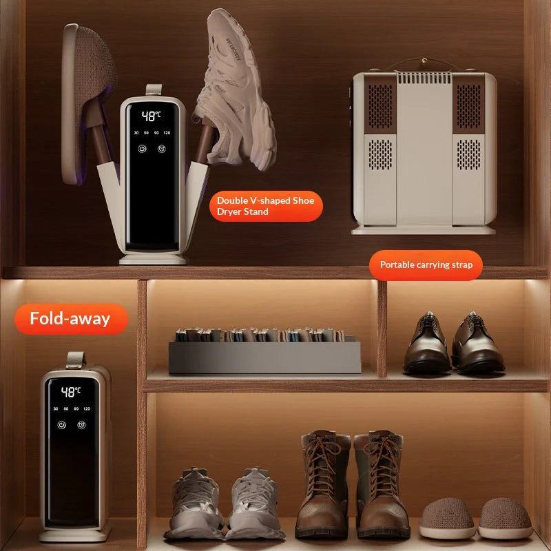 Digital Display Smart Timer Electric UK/AU/US Plug Shoe Dryer Foldable Four-Arm Fast Drying Dehumidifying Constant Temperature Shoe Dryer for Home Use Outdoor Travel Hotels Business Trip Portable Foldable Shoes Dryer