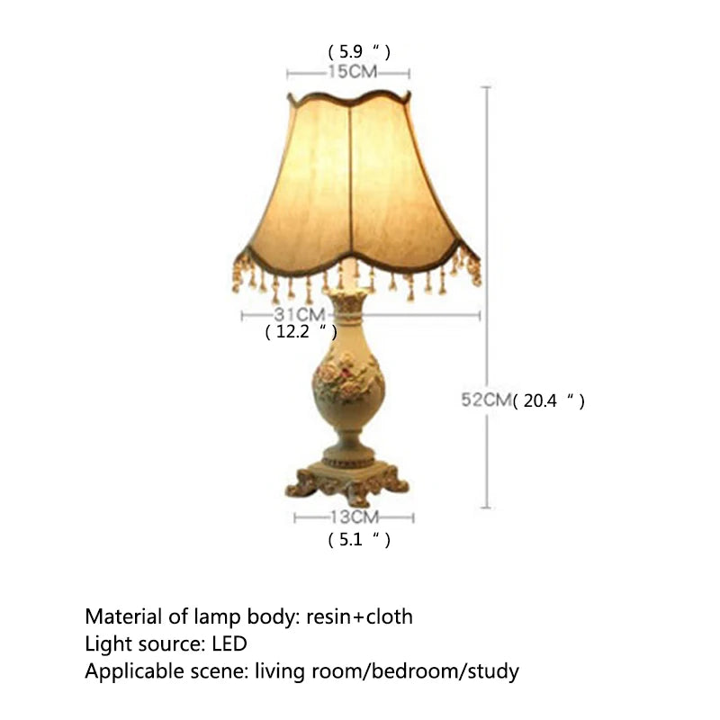 Home Villa Hotels Bedside Bedroom Living Room Luxury Lampshade Creative Resin Table Lamp Bedside Korean Pastoral Style Decor for Home Living Bedroom Nordic LED Desk Light