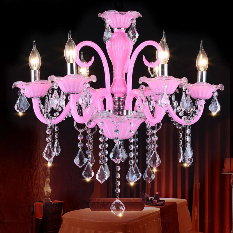 HOT SALE 6/8/10/15/18 Lights Villa Home Living Room Pink Luxury Maria Theresa Crystal Pendent Lamp Art Decoration Girls' Room Candle Lamps  Restaurant Bedroom Luxury Chandelier
