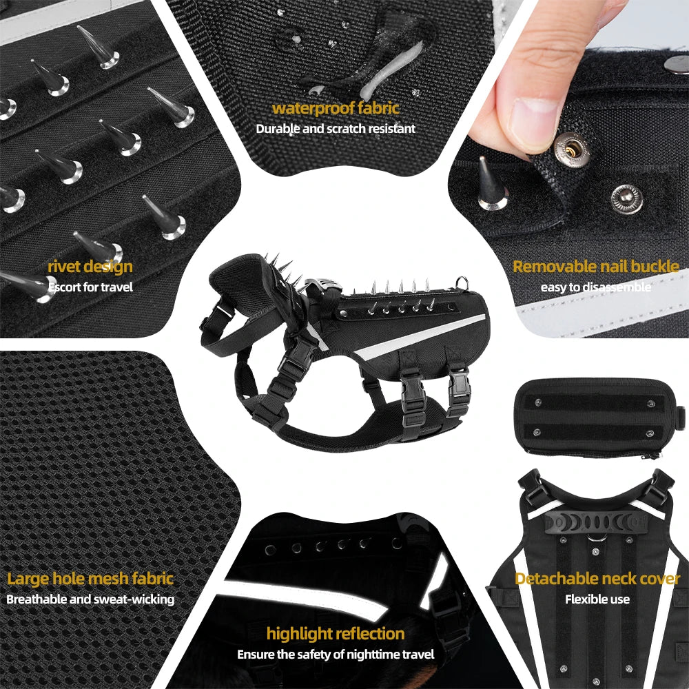 New Reflective Heavy Duty Dog Anti-Escaped Vest with Handle Puppy Anti Hawk Protection Vest Waterproof Punk Spiked Dog Vest
