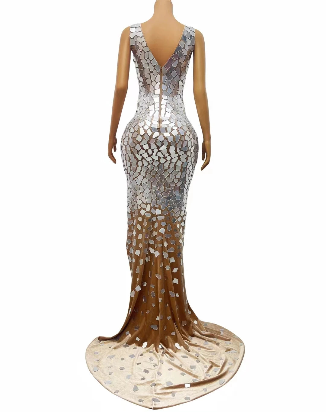 Boutique HOT SALE Luxury Mirror Glitter Sparkly Silver Crystal Sequin Celebrities Red Carpet Wedding Guest Mermaid Sexy Dress Night Clubwear Prom Business Dinner Gown Ladies Luxury Apparel Supplies
