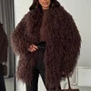 Burgundy/Brown/Khaki Color  Women's Dark Brown Mongolian Lamb Artificial Fur Coat Oversized Shaggy Curly Single Breasted Mid Length Plain Dyed Eco-Friendly Ladies Winter Apparel Supplies