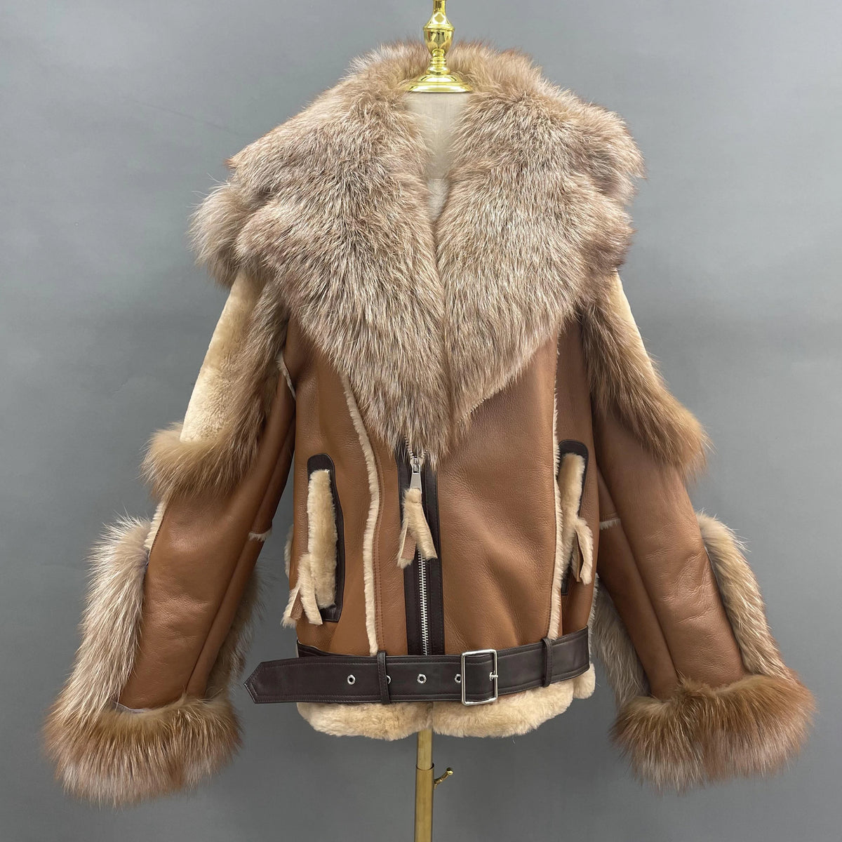 BEST PRICE S-2XL 8 Colors or Custom Color Design Natural Fox Fur Trim Coat Big Real  Fox Fur Collar Hooded Outerwear Jackets Women Sheepskin Leather Shearling Jacket Ladies Luxury Apparel Supplies