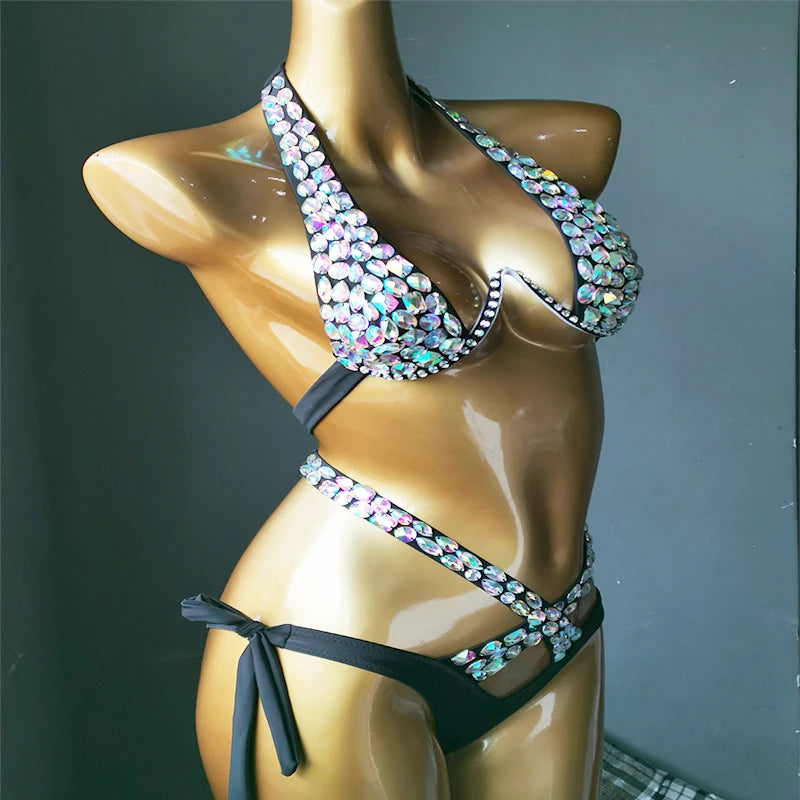 Venus Vacation Crystal Bikini Set Diamond Swimwear Rhinestone Bathing Suit Bling Stones Swimsuit  Beachwear