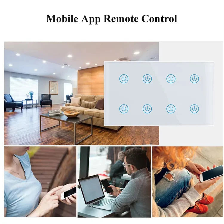 147mm TUYA Alexa Voice Google Work Wi-Fi Remote Control and Touch Switch Power Monitor Wall Electrical Light Switch Smart Touch 8 Gang Switch Panel Home Office Appliances Lighting Supplies.