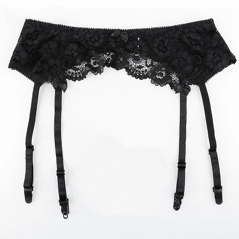 New 2PCS Set Sexy Lace Garter Belt Punk Goth  Exotic Lingerie Women Suspender Belt Hot Sheer Thigh High Garters with Stockings Ladies Female Sexy Underwear Accessories Supplies Lingerie Fashion Clothing Products