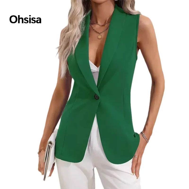 NEW Arrivals 8 Colors Elegant Ladies Midi Career Suit Office Lady Style Vest Button Professional Women's Casual Tops Waistcoat Outer Wear Suit Vest Women Clothing Supplies