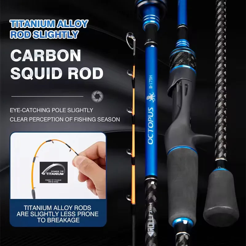 Titanium Alloy Tip Octopus Squid Cuttle Professional Fishing Egi Top Quality Rod 1.75m/5.74ft Action 8:2 Carbon Fiber Casting Saltwater Jigging Rod Ocean Sea Lakes River Fishing Supplies.