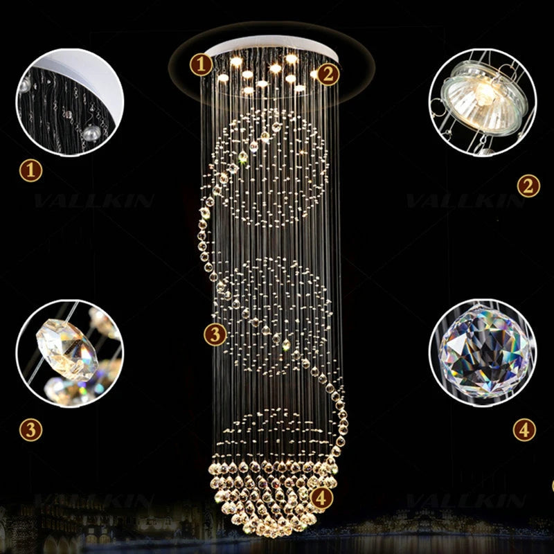 HOT SALE Villa Home Hotel Lobby Luxury K9 Crystal Spiral Chandelier Lights Decorative 5 Year Warranty Foyer Staircase Living Room  Hall Ceiling Lamp Ball Tassel Beads Pendant Lights