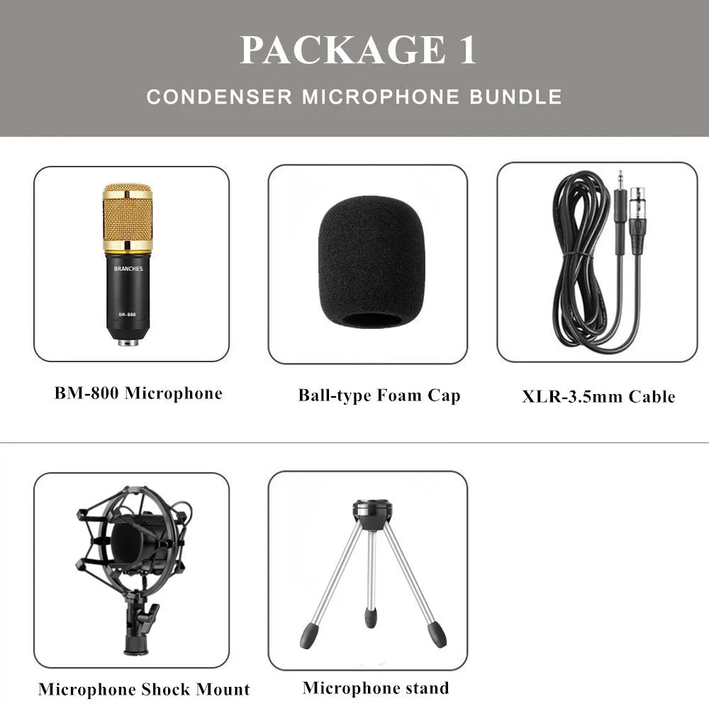 BM-800 Professional Condenser Microphone Kit BM 800 Karaoke Studio Mic For Recording Computer With Shock Mount+Foam Cap+Cable